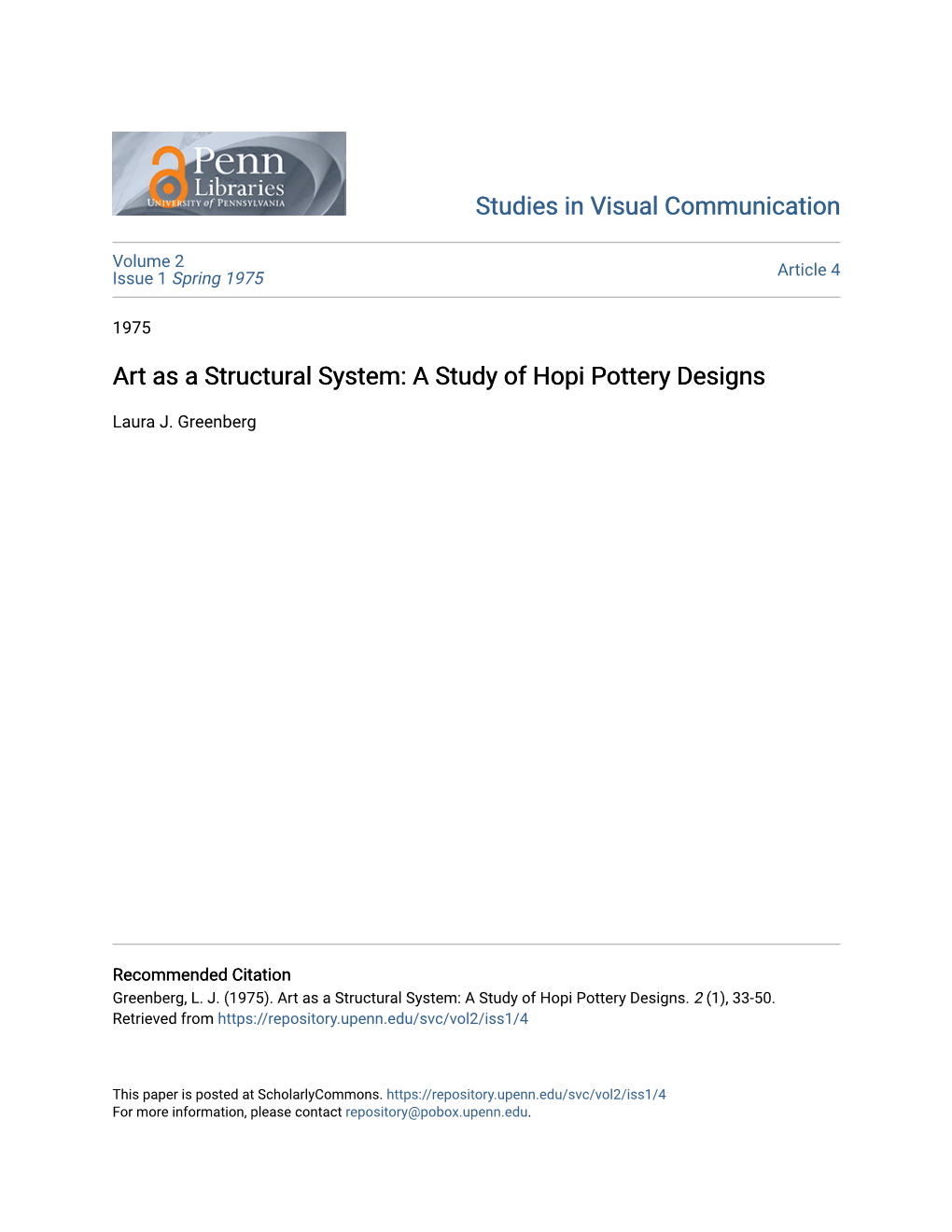Art As a Structural System: a Study of Hopi Pottery Designs