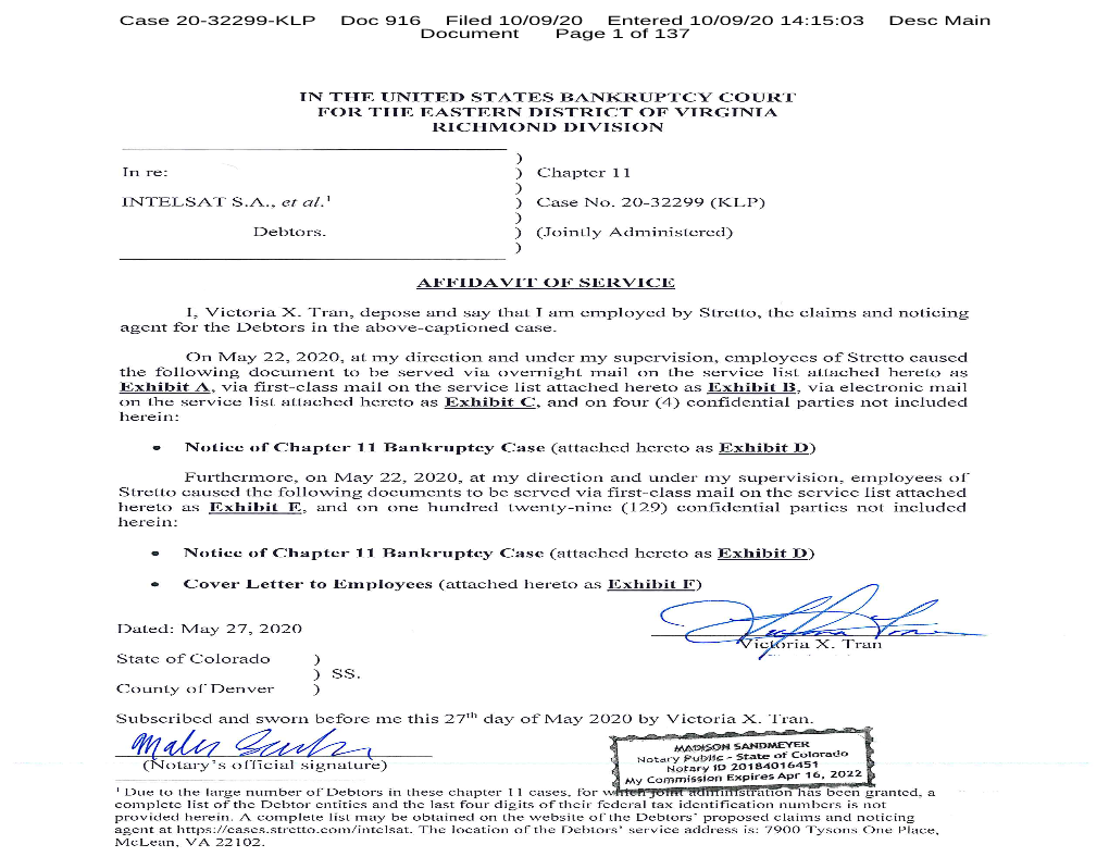 Case 20-32299-KLP Doc 916 Filed 10/09/20 Entered 10/09/20 14