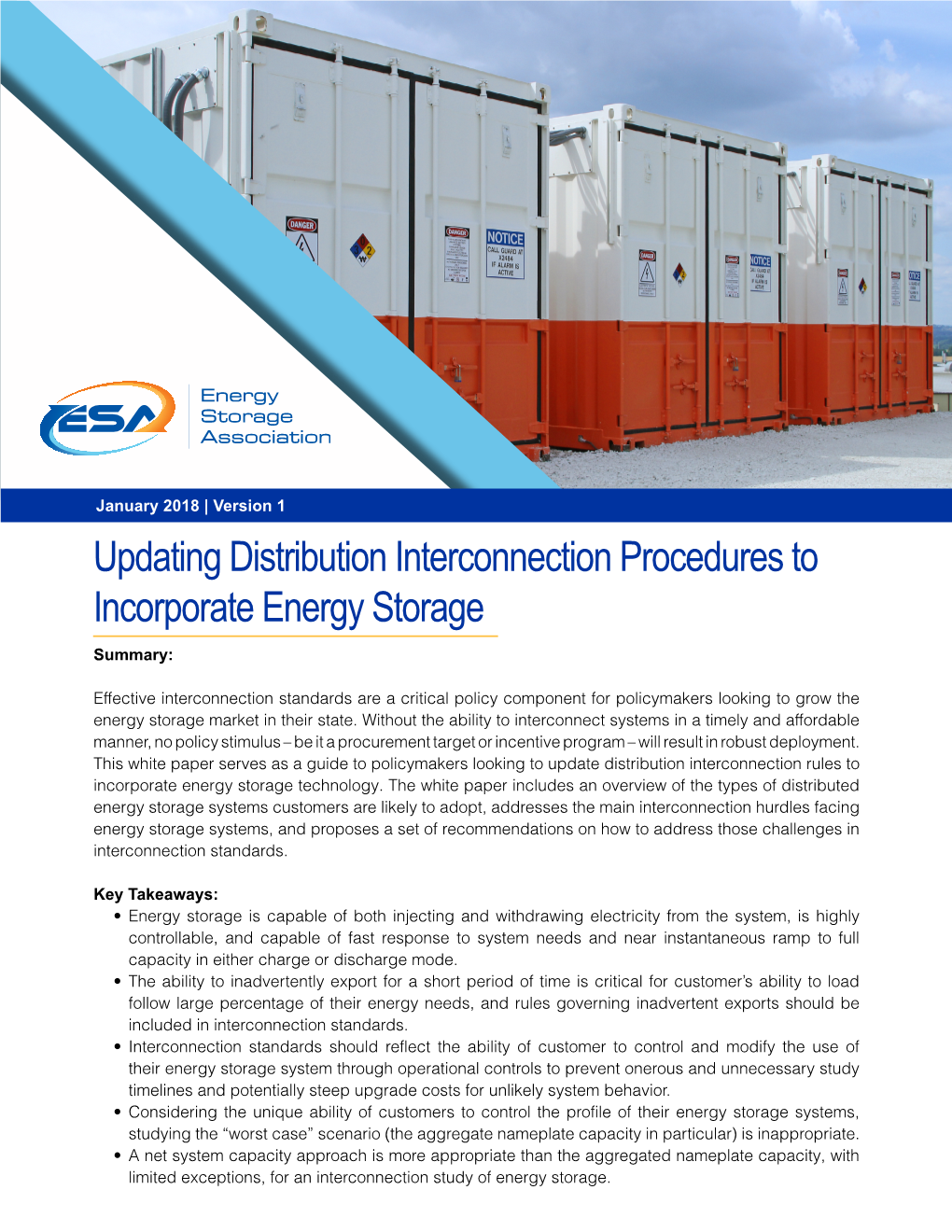 Updating Distribution Interconnection Procedures to Incorporate Energy Storage Summary