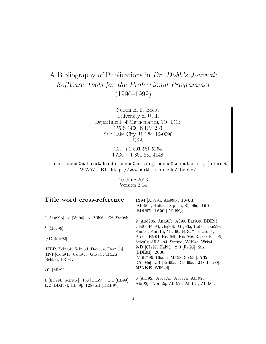 A Bibliography of Publications in Dr. Dobb's Journal