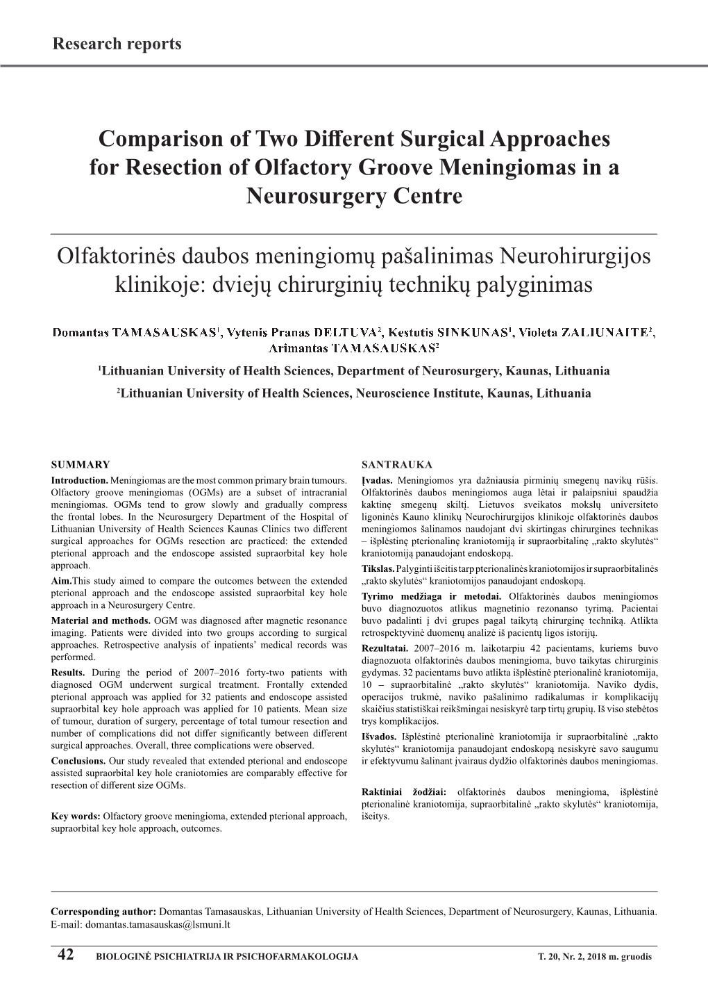 Comparison of Two Different Surgical Approaches for Resection of Olfactory Groove Meningiomas in a Neurosurgery Centre Olfaktori