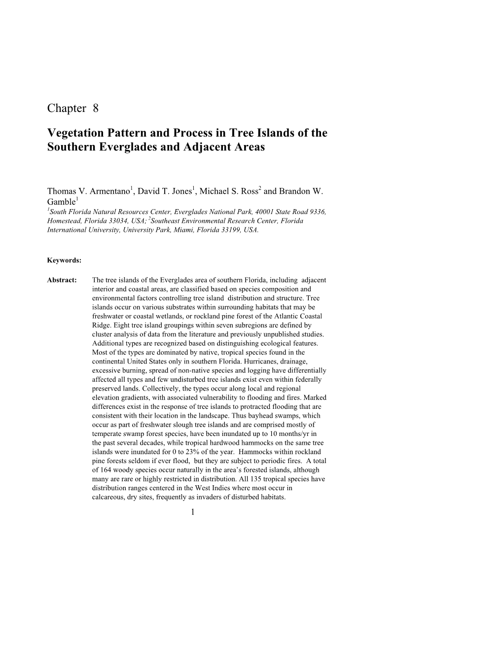 Chapter 8 Vegetation Pattern and Process in Tree Islands of the Southern Everglades and Adjacent Areas