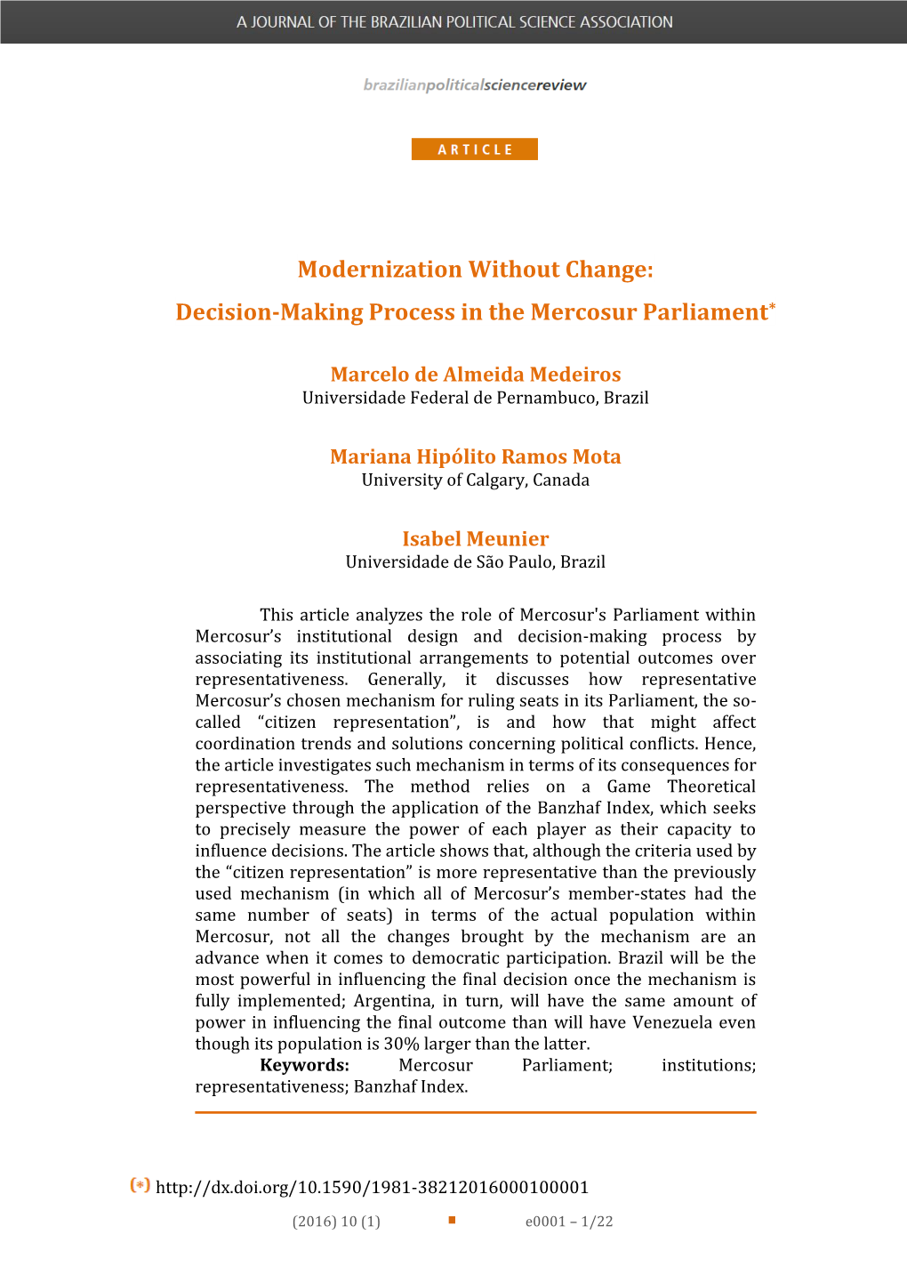 Modernization Without Change: Decision-Making Process in the Mercosur Parliament