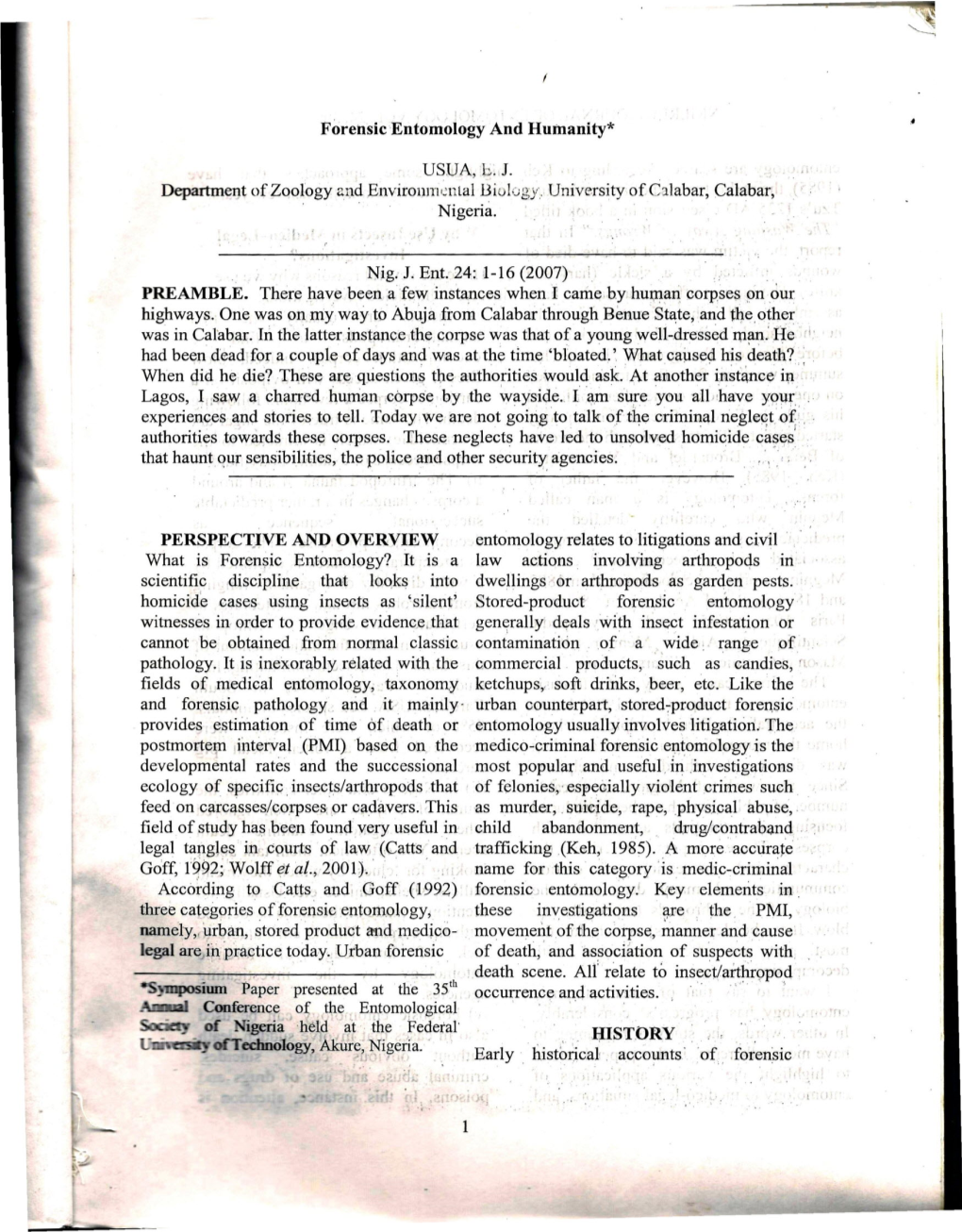 Forensic Entomology and Humanity= USDA, T. J. Department of Zoology