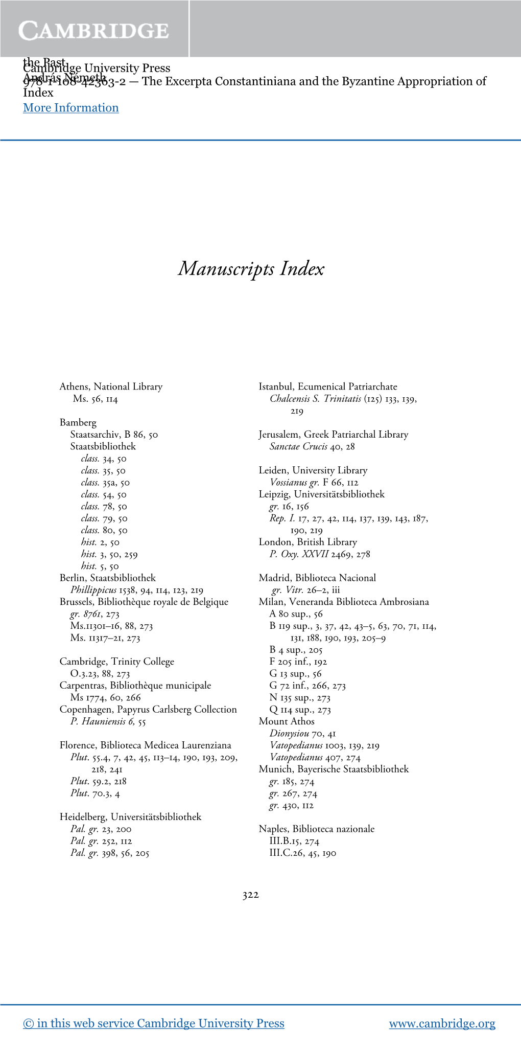 Manuscripts Index