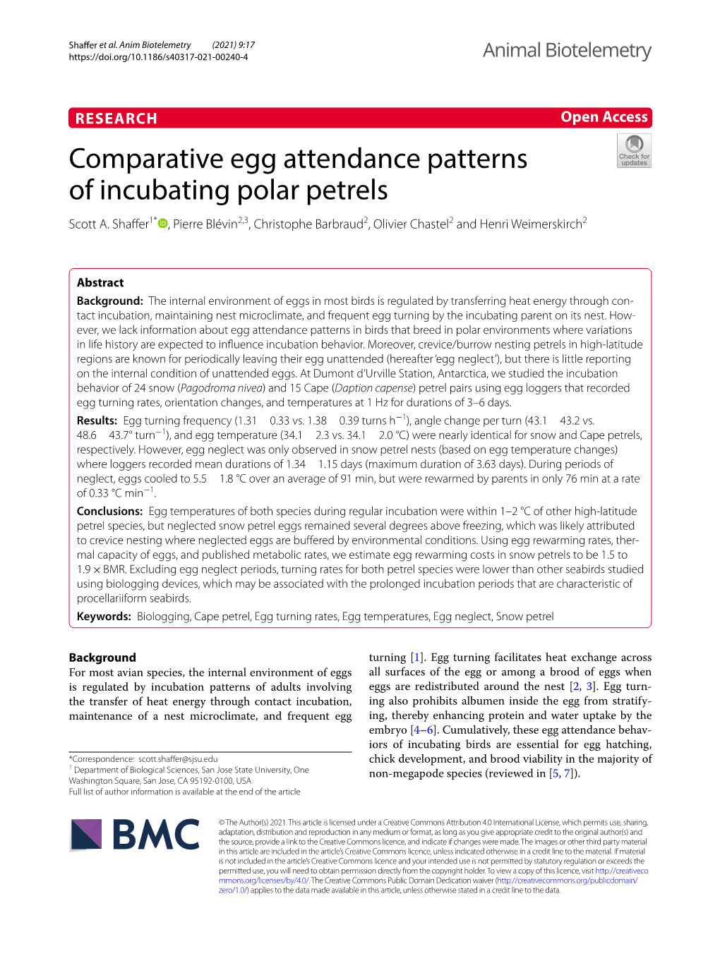 Comparative Egg Attendance Patterns of Incubating Polar Petrels Scott A