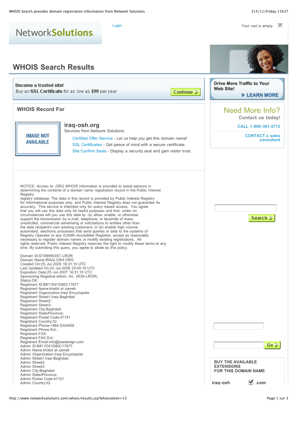 WHOIS Search Provides Domain Registration Information from Network Solutions 314/11/Friday 11H37