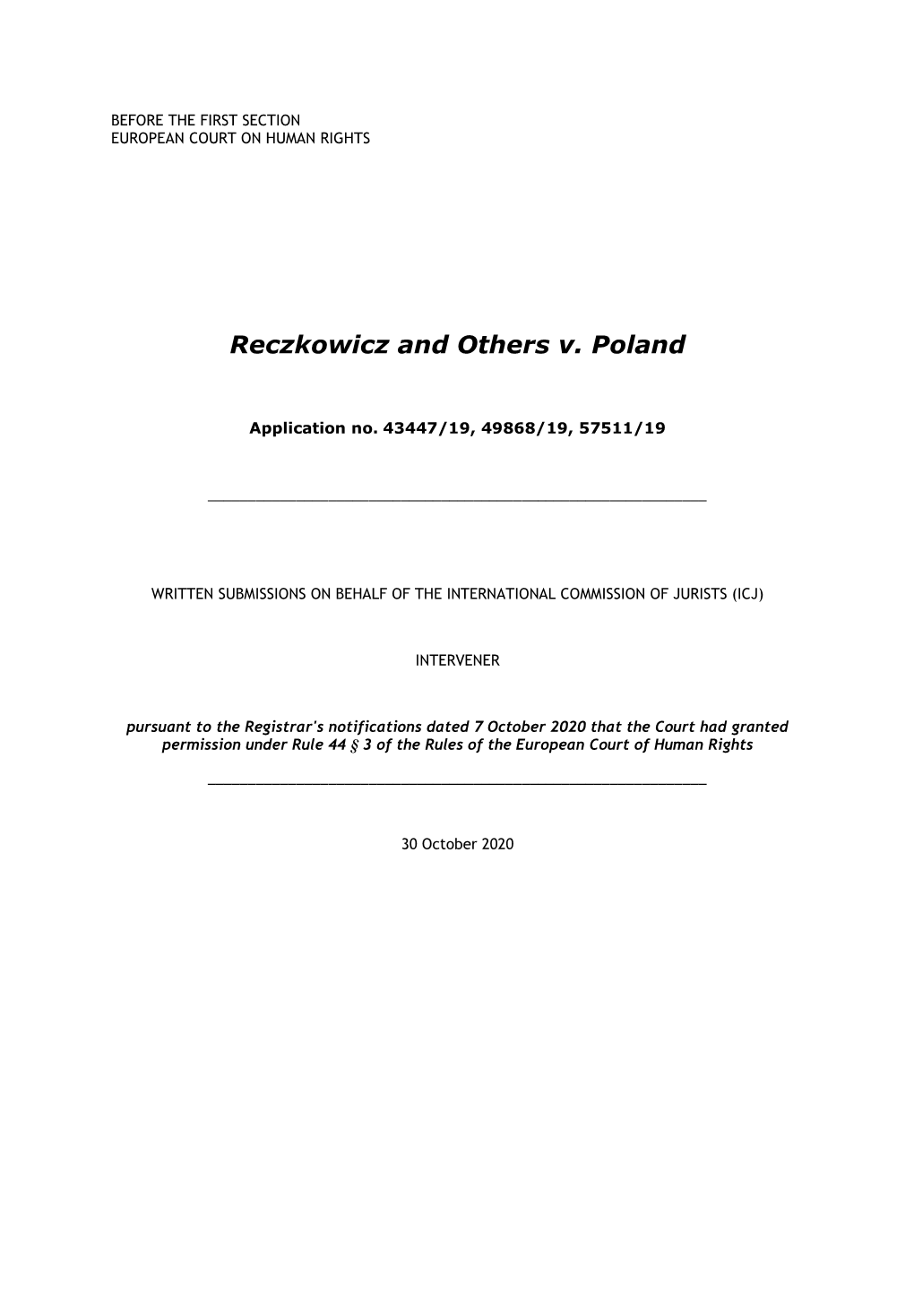 Ecthr-Reczkowicz and Others V Poland