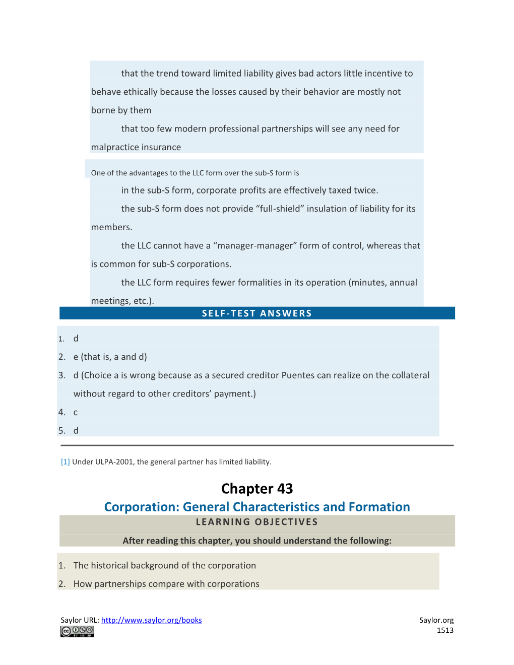 Chapter 43 Corporation: General Characteristics and Formation LEARNING OBJECTIVES After Reading This Chapter, You Should Understand the Following