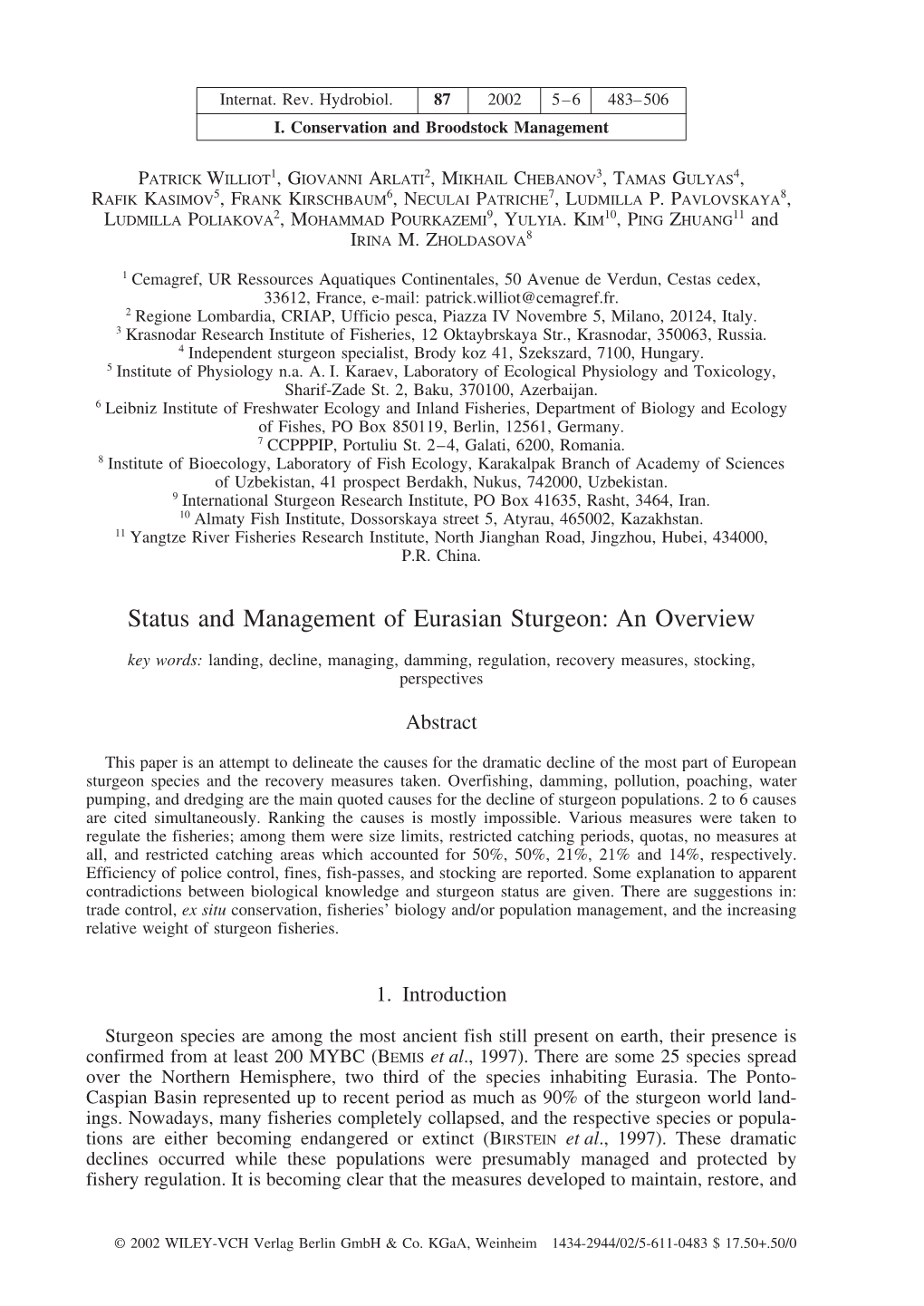 Status and Management of Eurasian Sturgeon: an Overview