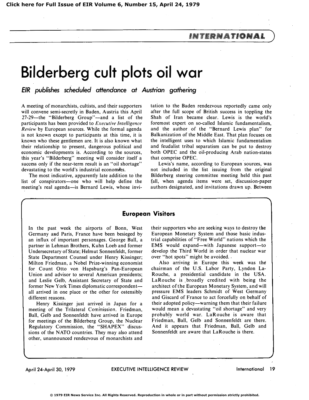 Bilderberg Cult Plots Oil War