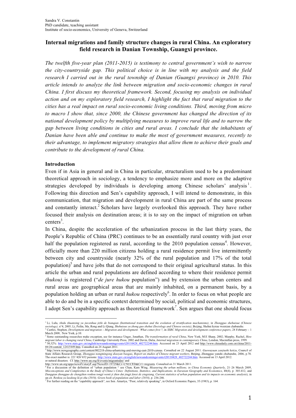 1 Internal Migrations and Family Structure Changes in Rural China. An