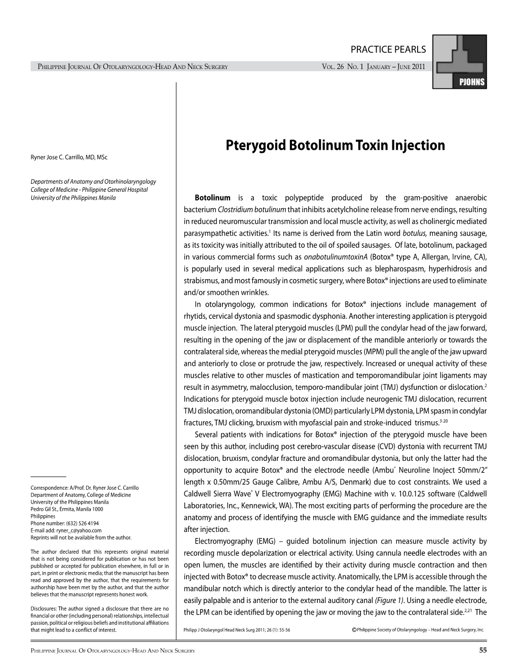 Pterygoid Botolinum Toxin Injection Ryner Jose C