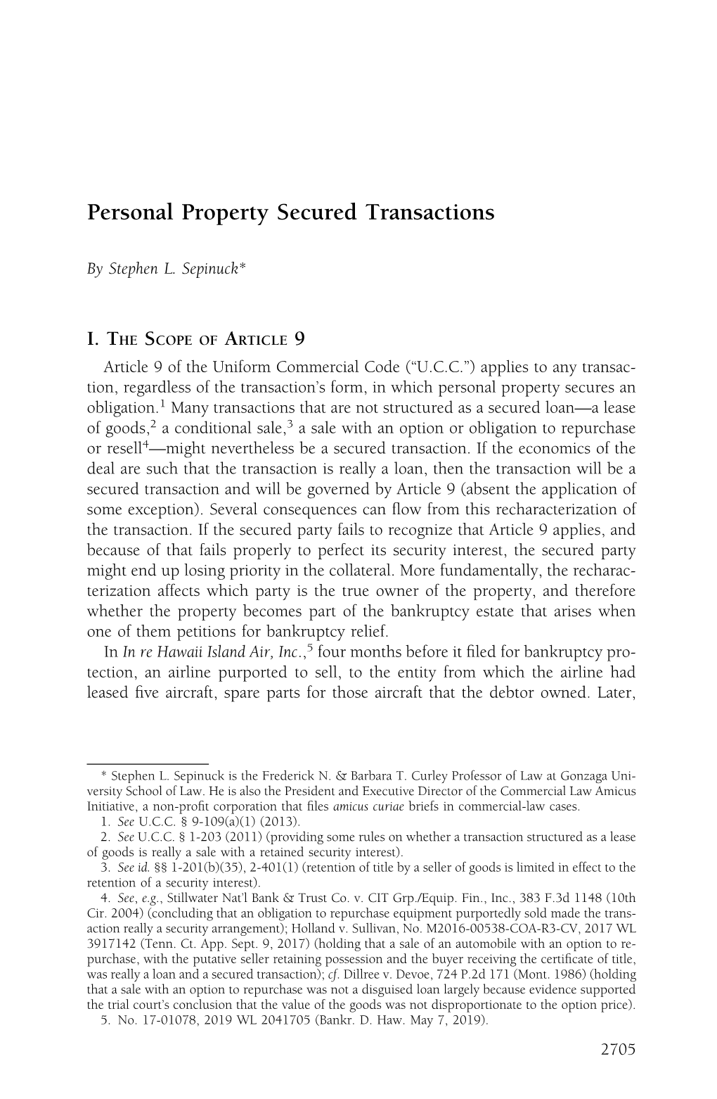 Personal Property Secured Transactions