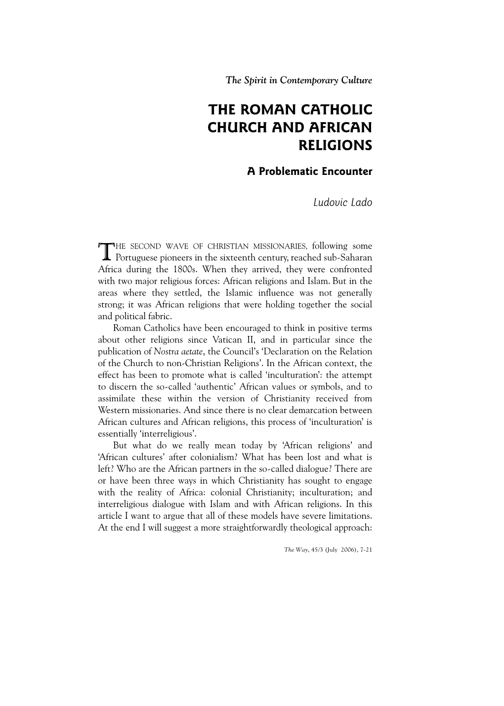 The Roman Catholic Church and African Religions