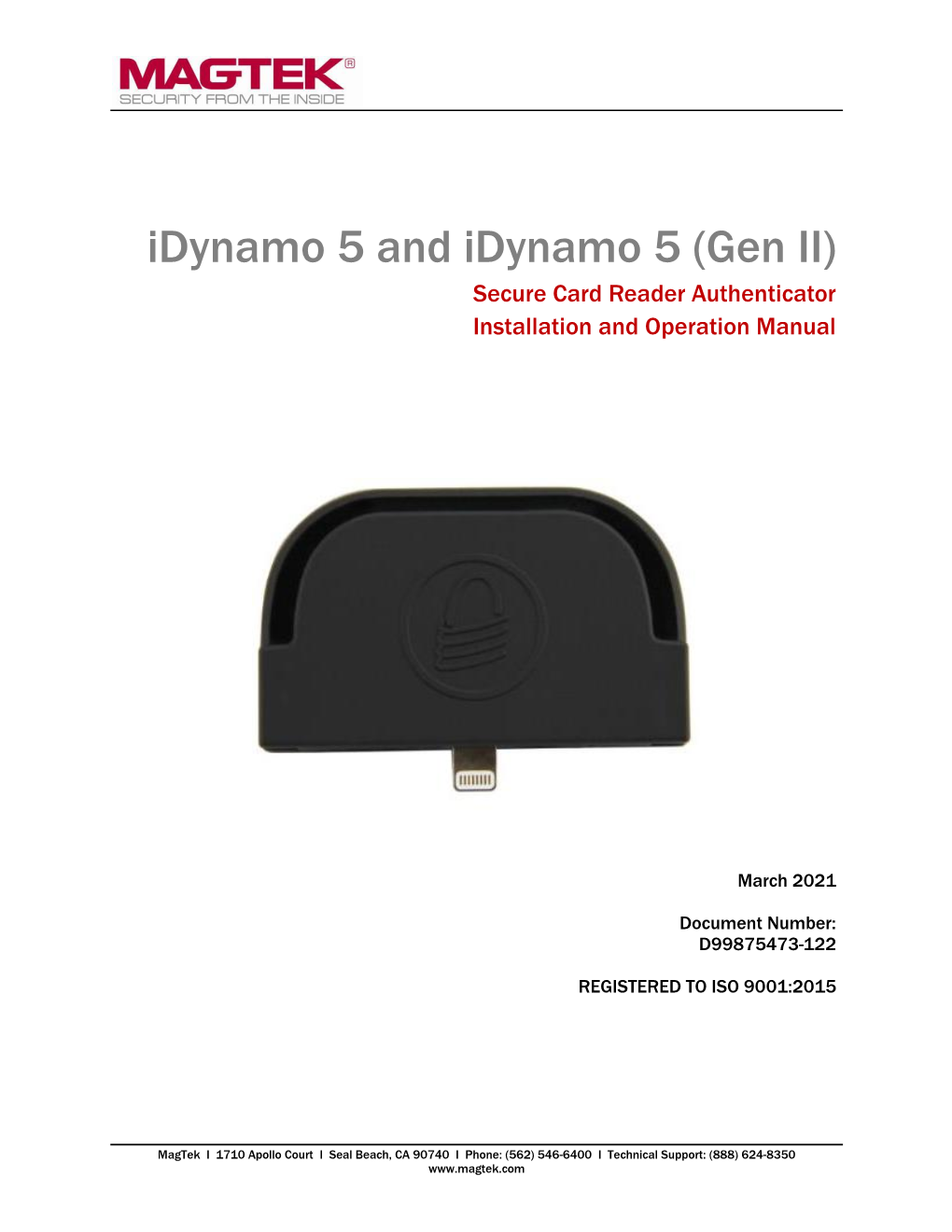 Idynamo 5 and Idynamo 5 (Gen II) Secure Card Reader Authenticator Installation and Operation Manual