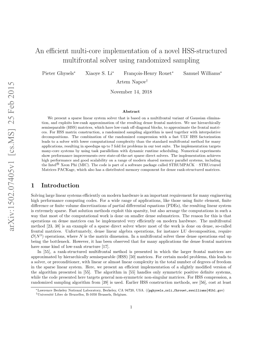 An Efficient Multi-Core Implementation of a Novel HSS-Structured Multifrontal Solver Using Randomized Sampling