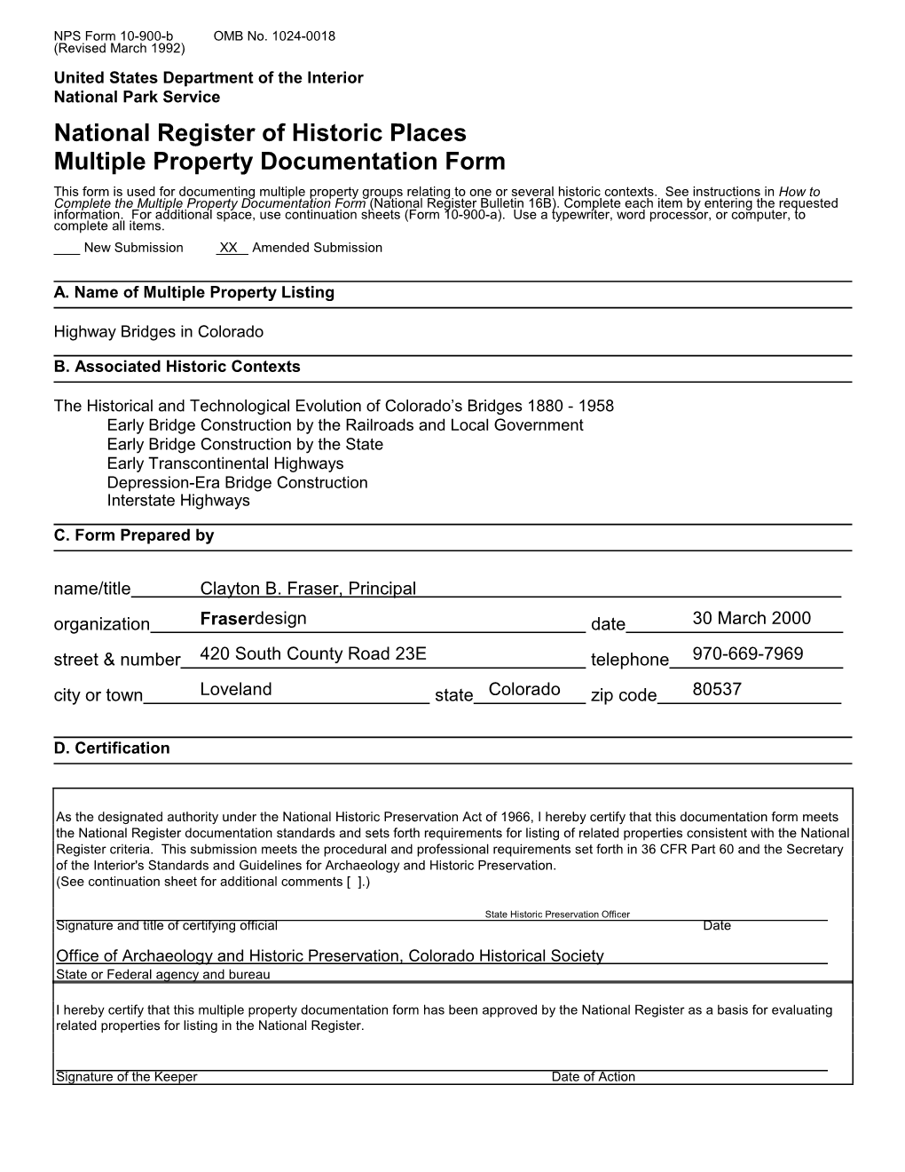 Highway Bridges of Colorado Multiple Property Documentation Form