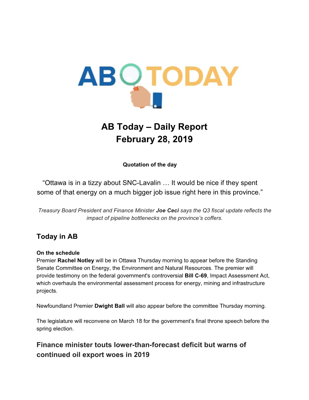 AB Today – Daily Report February 28, 2019