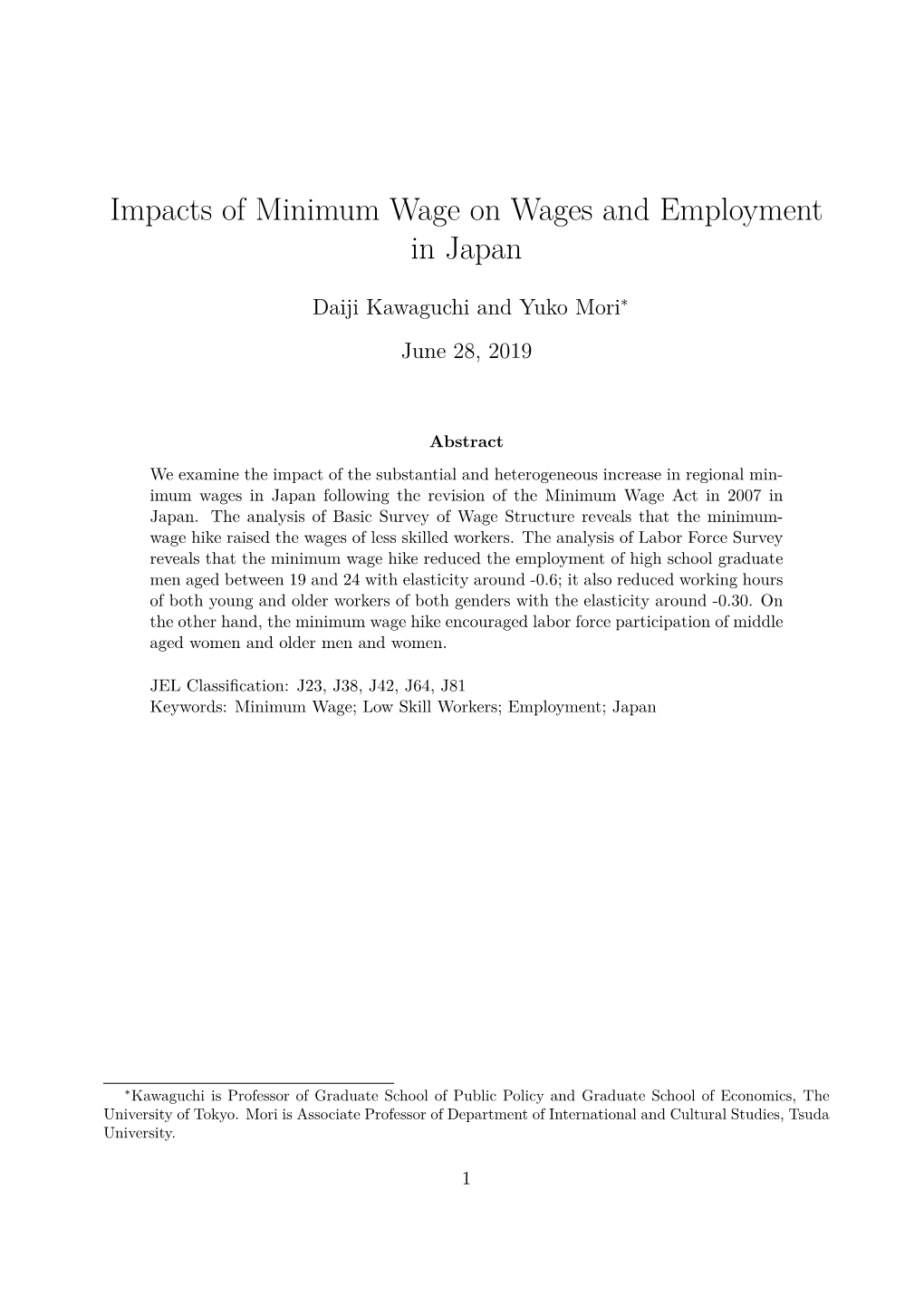 Impacts of Minimum Wage on Wages and Employment in Japan