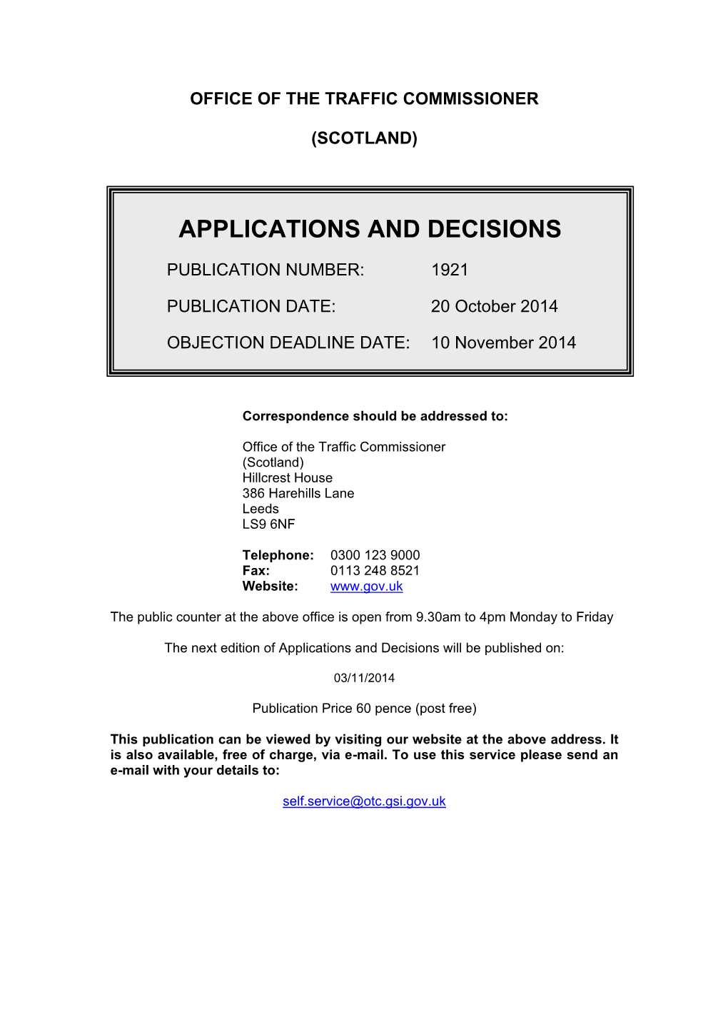 Applications and Decisions 20 October 2014