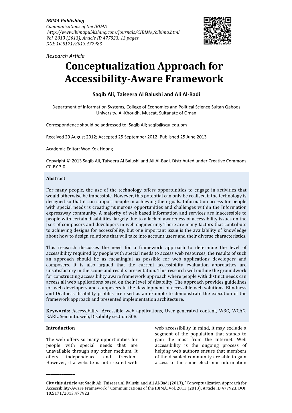 Conceptualization Approach for Accessibility-Aware Framework