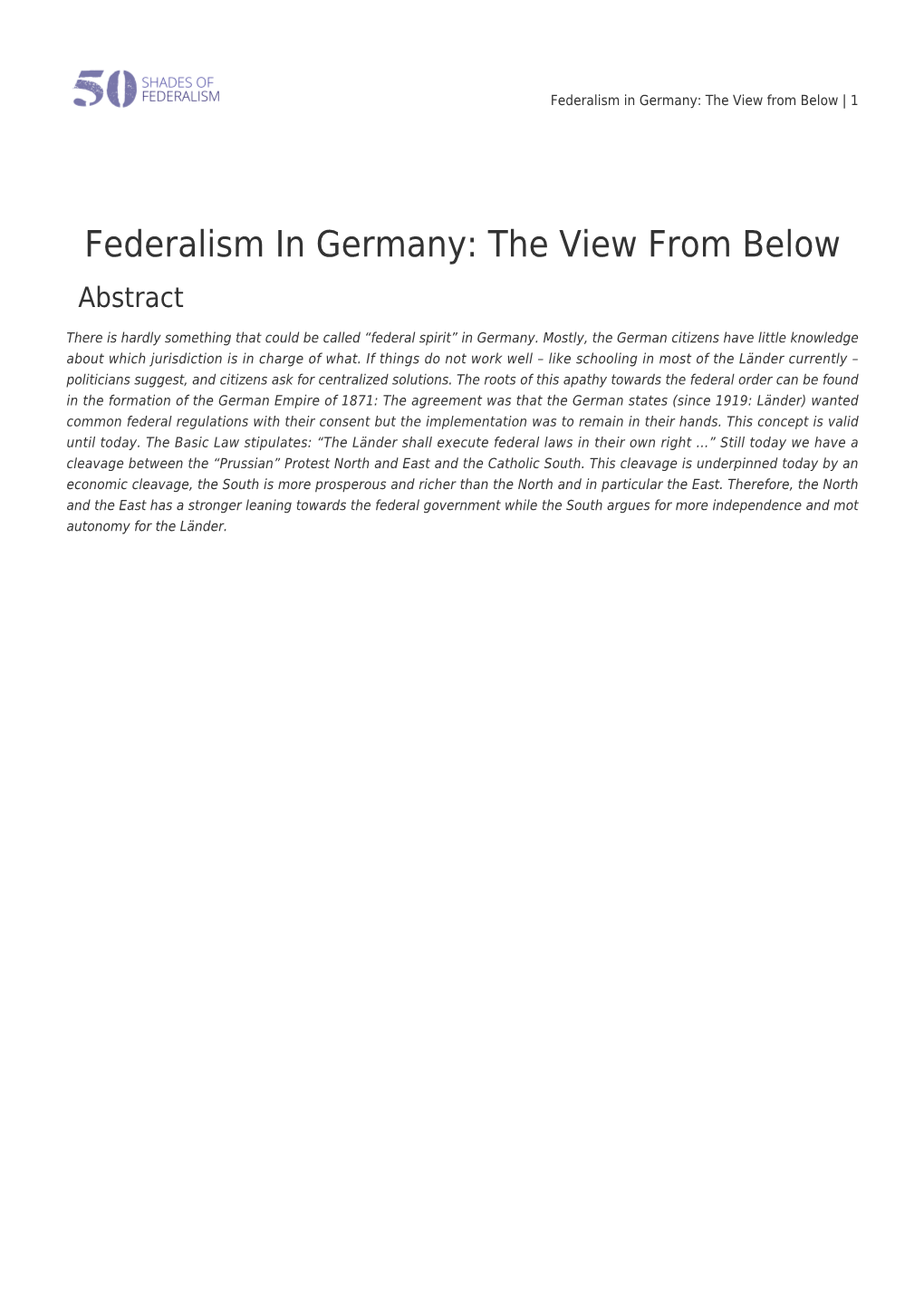 Federalism in Germany: the View from Below | 1