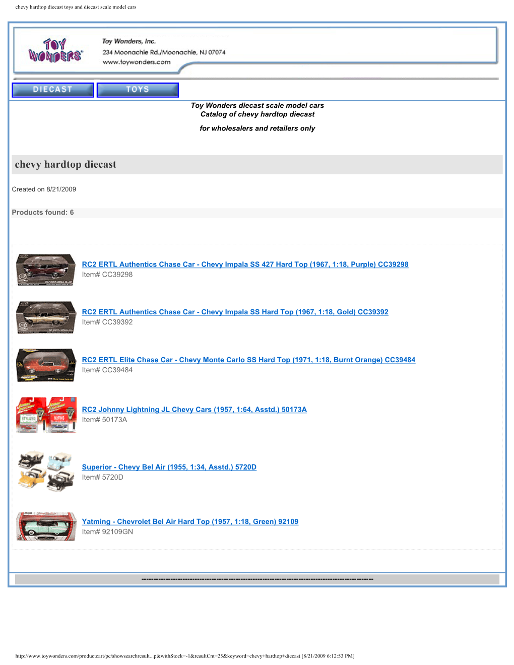 Chevy Hardtop Diecast Toys and Diecast Scale Model Cars