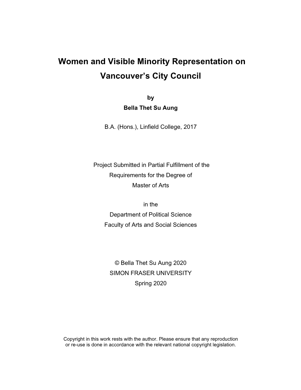 Women and Visible Minority Representation on Vancouver's City