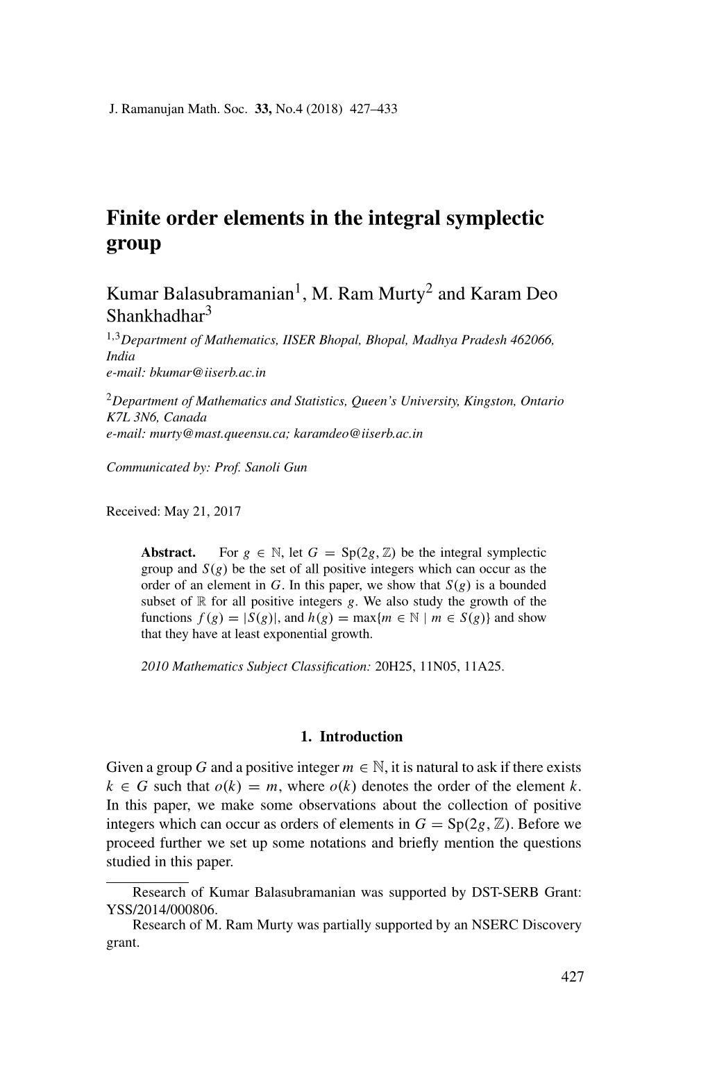 Finite Order Elements in the Integral Symplectic Group