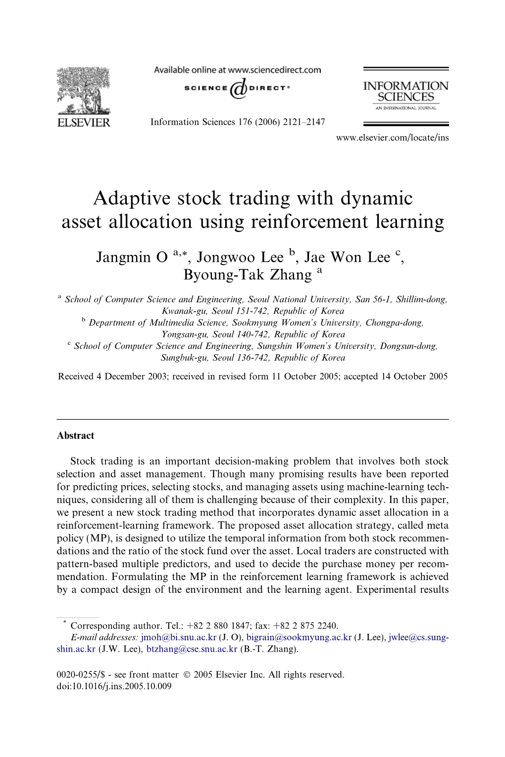Adaptive Stock Trading with Dynamic Asset Allocation Using Reinforcement Learning