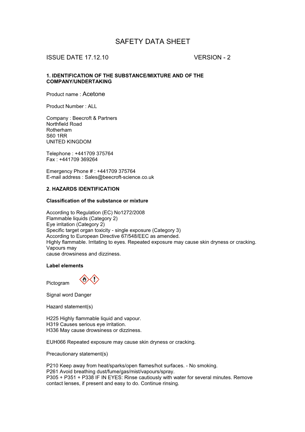 1. Identification of the Substance/Mixture and of the Company/Undertaking