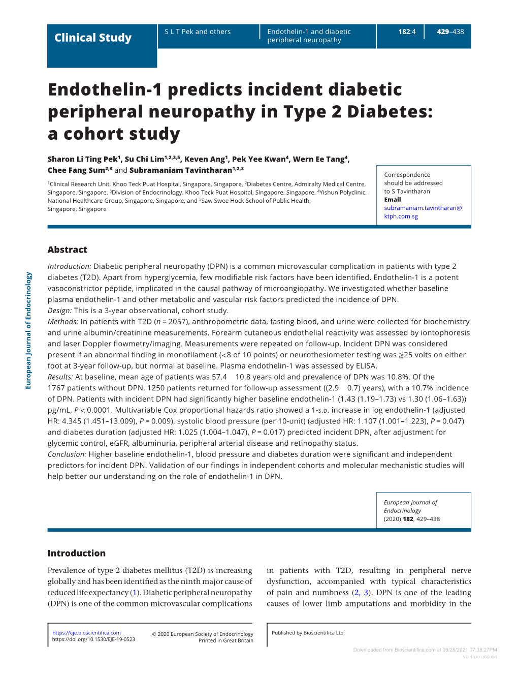 Endothelin-1 Predicts Incident Diabetic Peripheral Neuropathy in Type 2 Diabetes: a Cohort Study