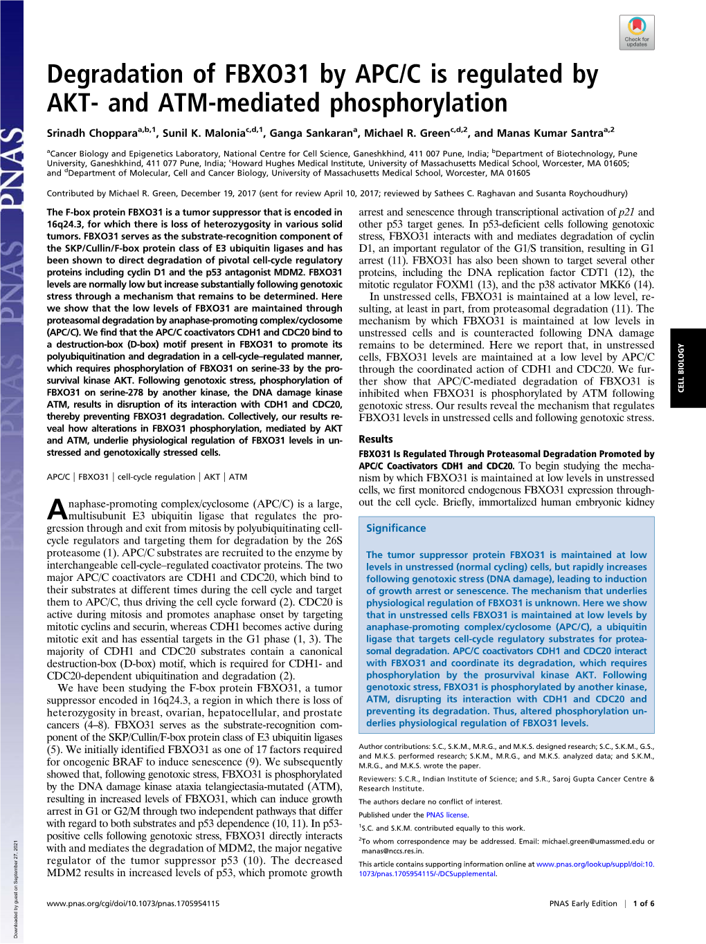 Degradation of FBXO31 by APC/C Is Regulated by AKT- and ATM-Mediated Phosphorylation