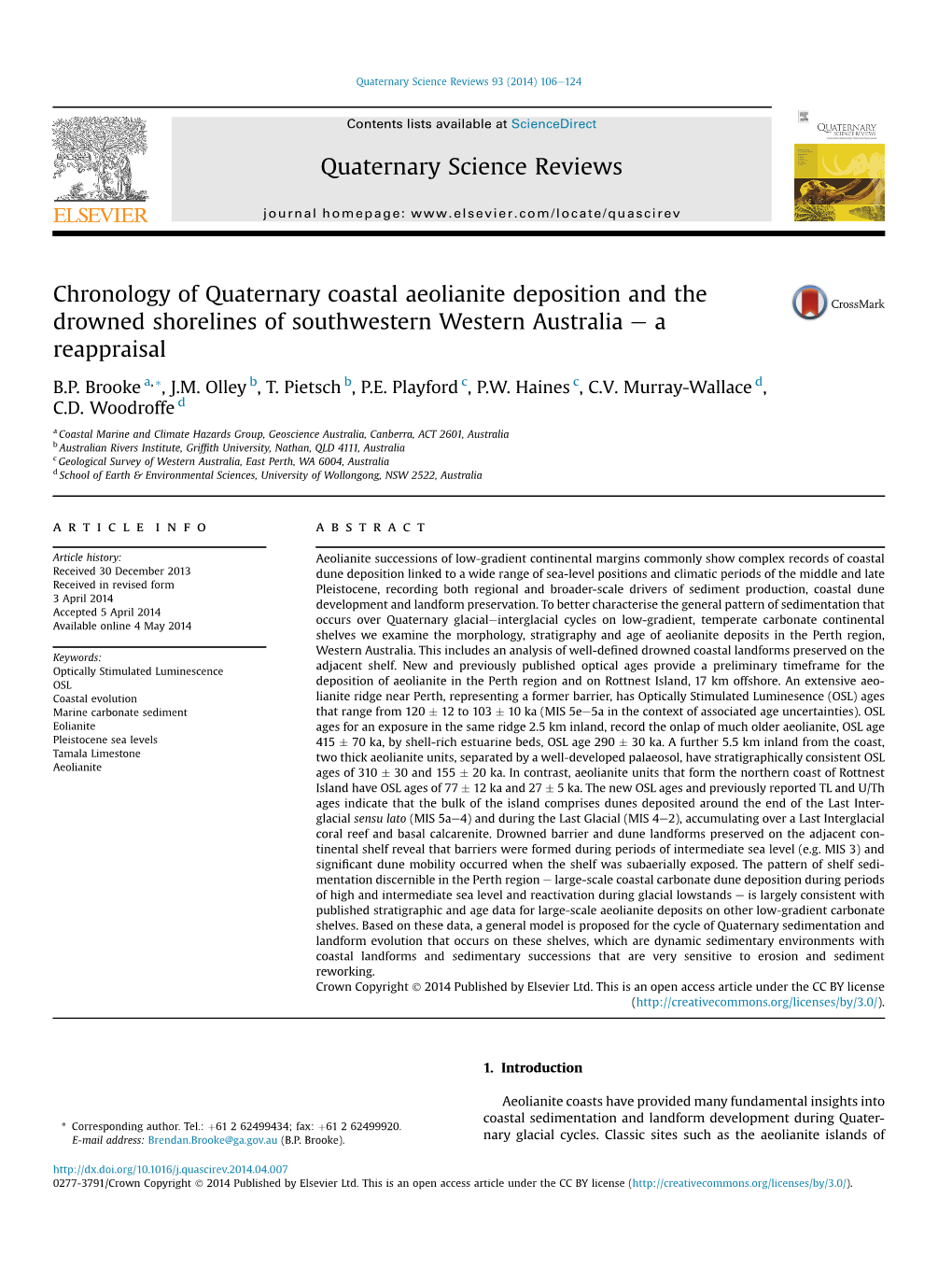 Chronology of Quaternary Coastal Aeolianite Deposition and the Drowned Shorelines of Southwestern Western Australia E a Reappraisal