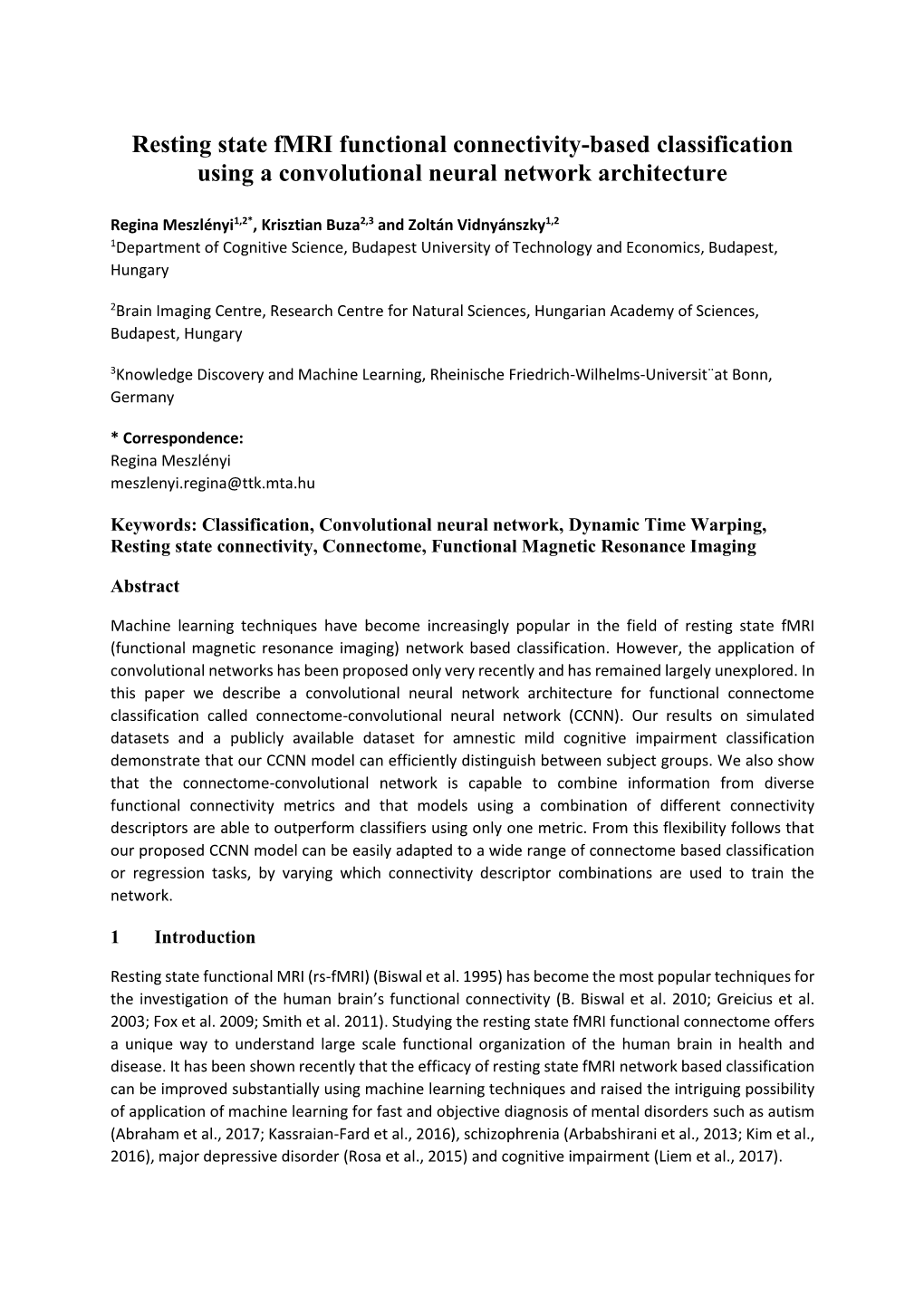 Resting State Fmri Functional Connectivity-Based Classification Using a Convolutional Neural Network Architecture