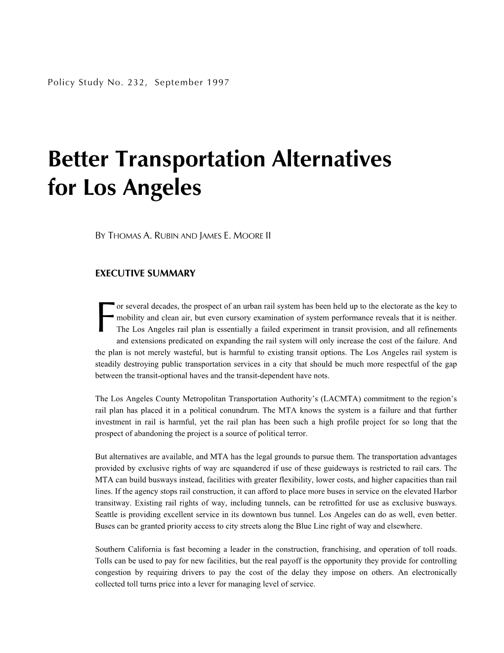 Better Transportation Alternatives for Los Angeles