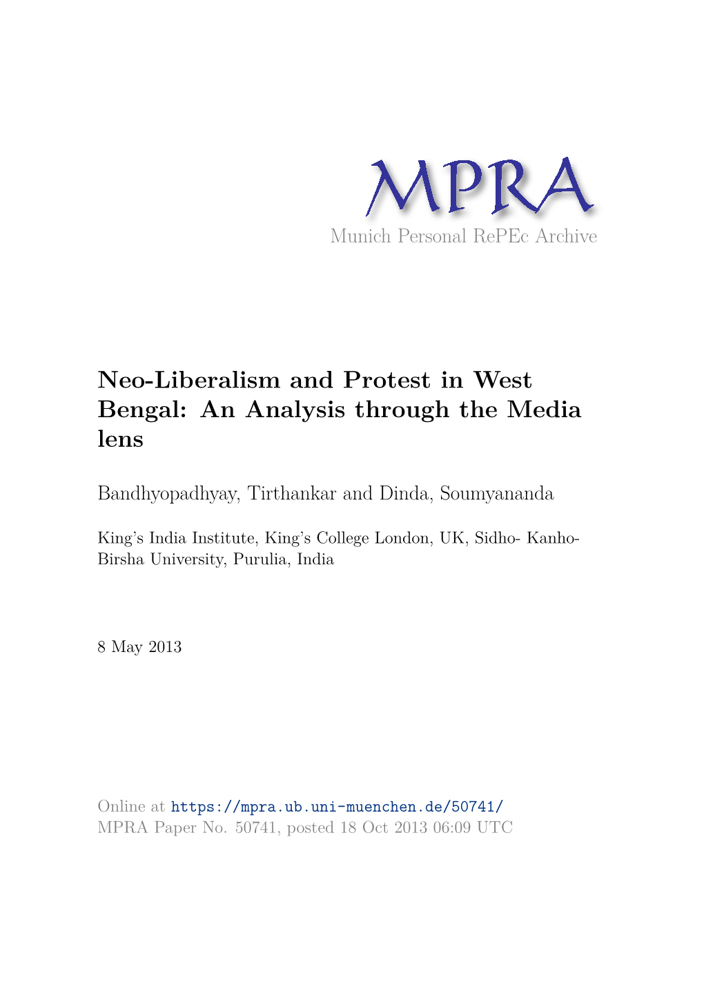 Neo-Liberalism and Protest in West Bengal: an Analysis Through the Media Lens