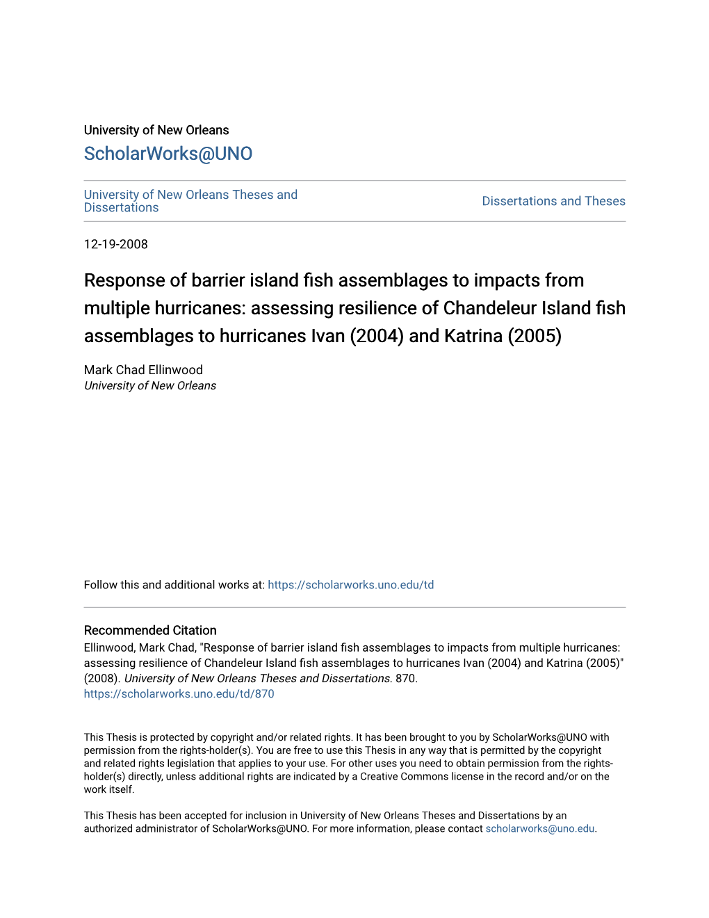 Response of Barrier Island Fish Assemblages to Impacts From