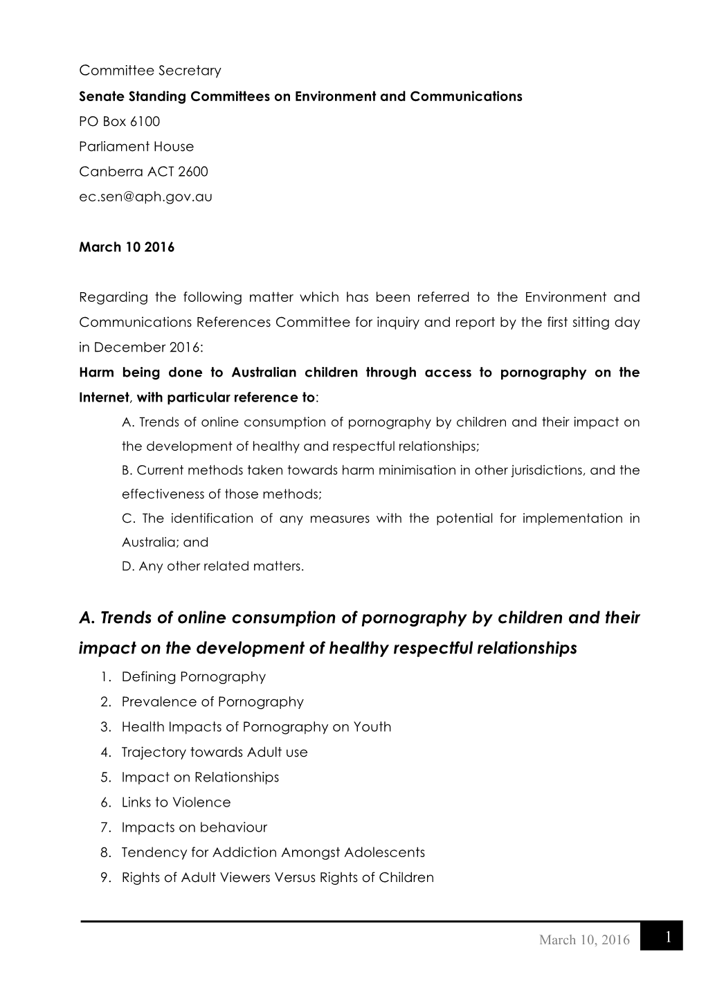 1 A. Trends of Online Consumption of Pornography by Children and Their Impact on the Development of Healthy Respectful Relations