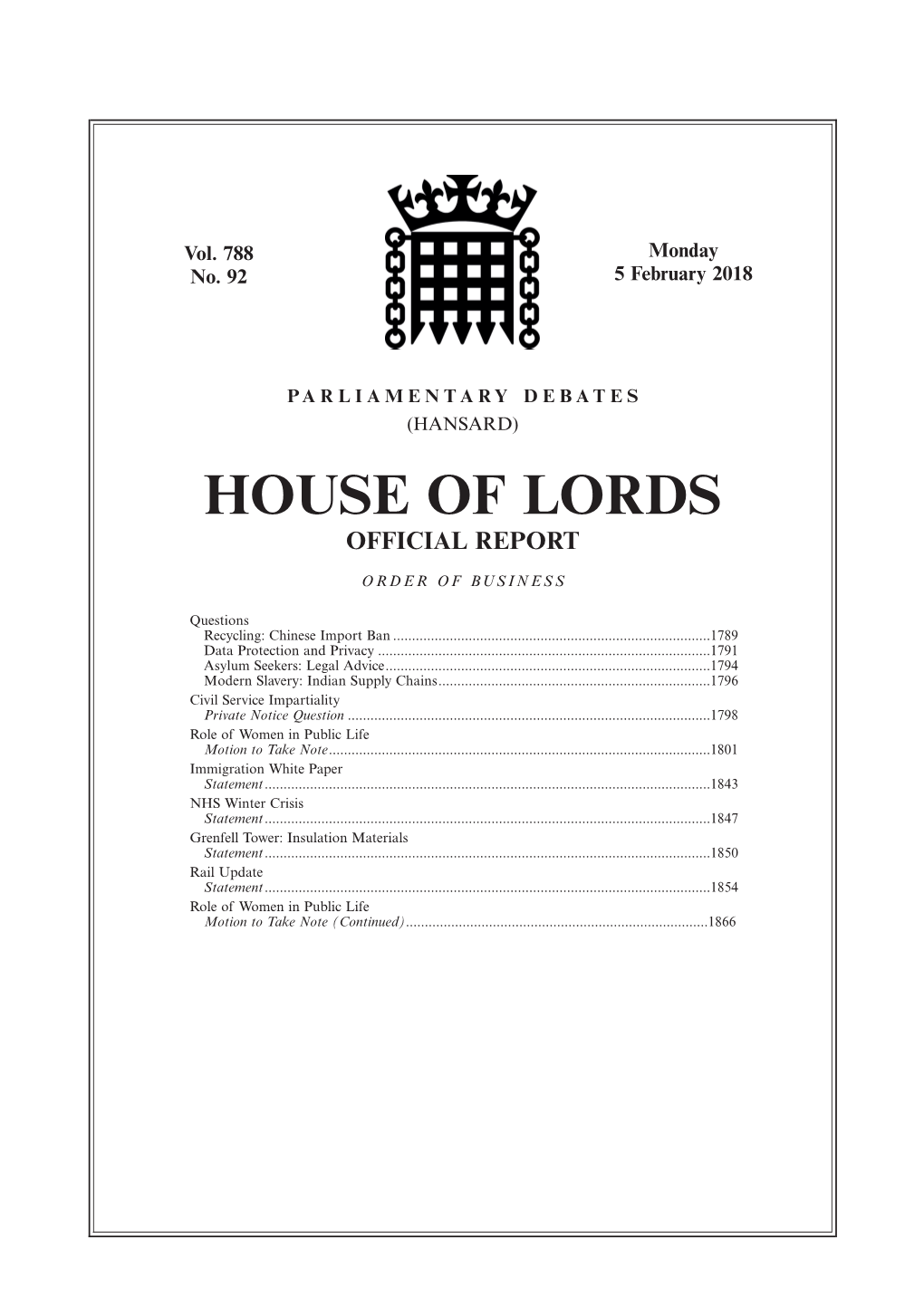 House of Lords Official Report