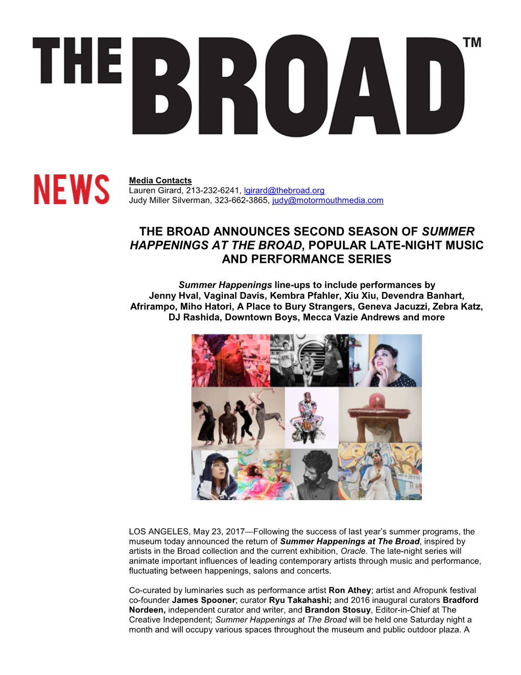 The Broad Announces Second Season of Summer Happenings at the Broad, Popular Late-Night Music and Performance Series