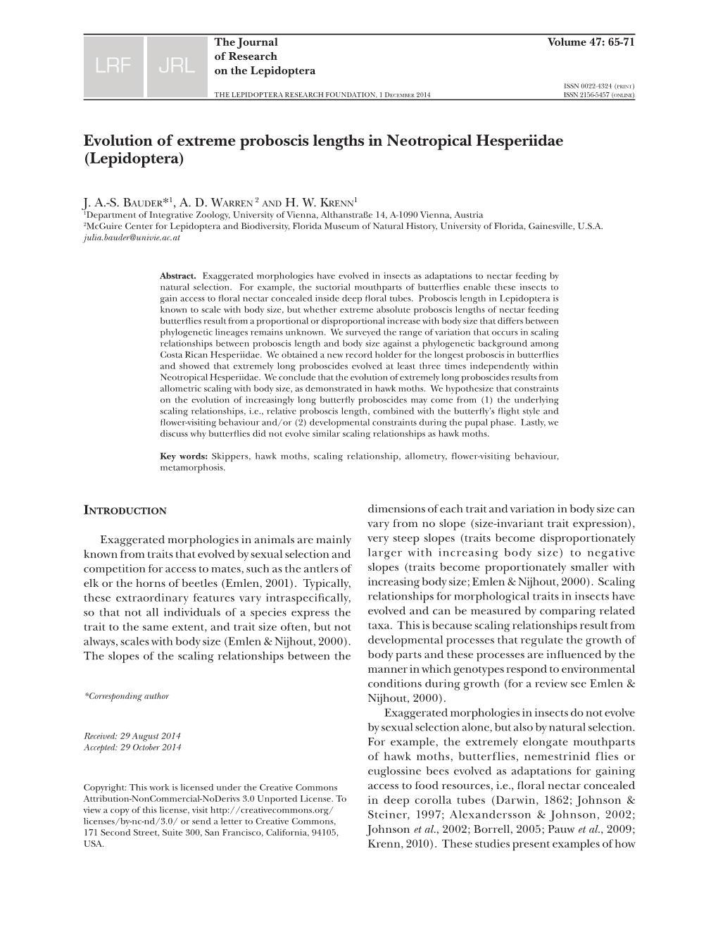 Evolution of Extreme Proboscis Lengths in Neotropical Hesperiidae (Lepidoptera)
