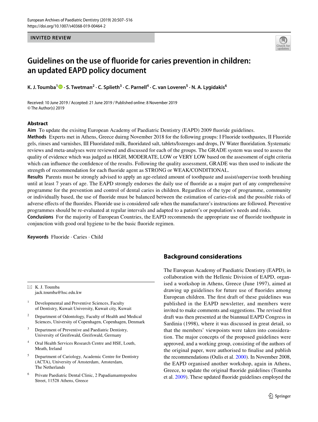 Guidelines on the Use of Fluoride for Caries Prevention in Children