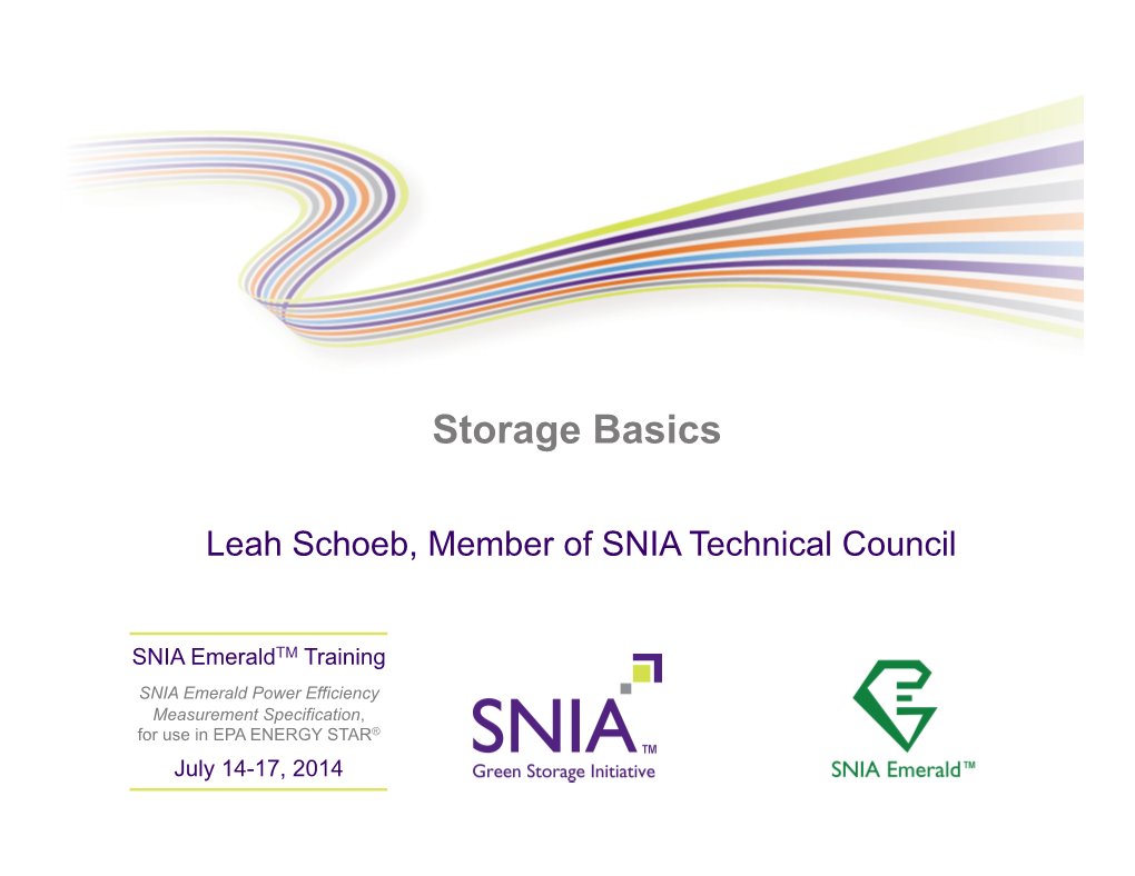 Storage Basics PRESENTATION TITLE GOES HERE Leah Schoeb, Member of SNIA Technical Council
