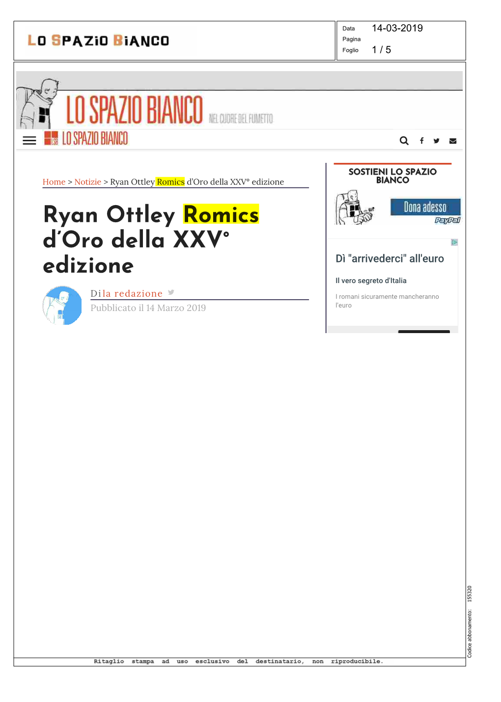 Ryan Ottley Romics D'oro Della XXV° Edizione