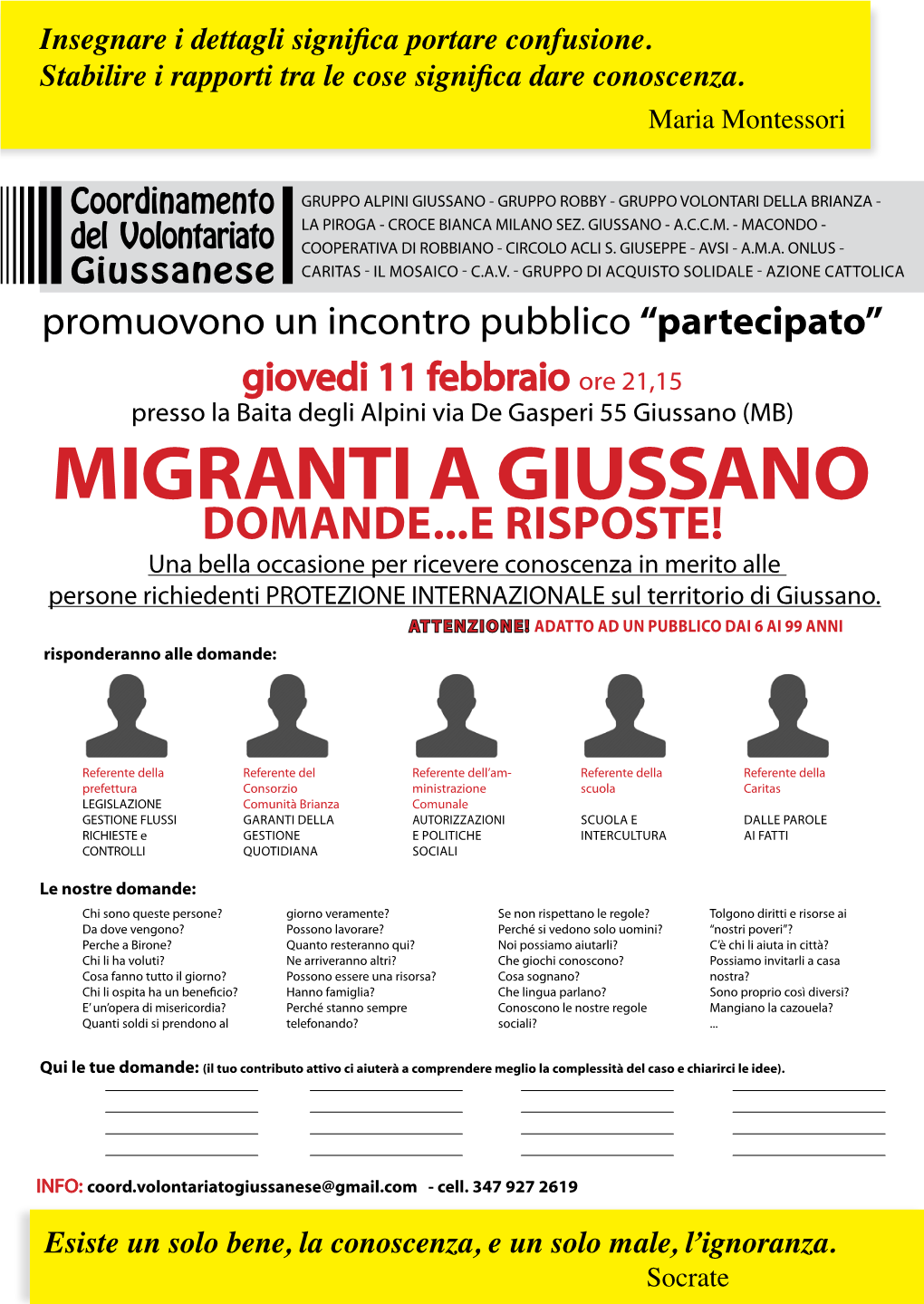 DOMANDE...E RISPOSTE! Una Bella Occasione Per Ricevere Conoscenza in Merito Alle Persone Richiedenti PROTEZIONE INTERNAZIONALE Sul Territorio Di Giussano