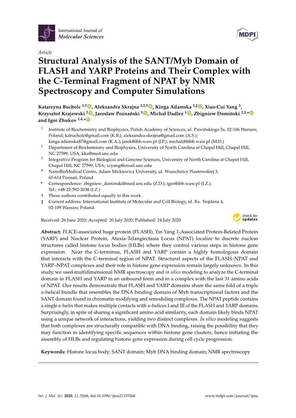 Structural Analysis of the SANT/Myb Domain of FLASH and YARP