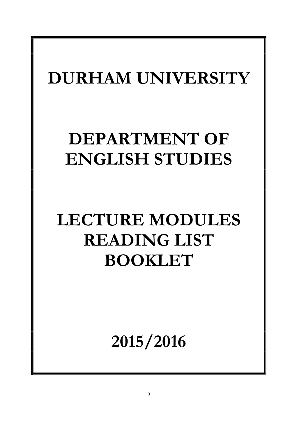 Durham University Department of English Studies Lecture Modules