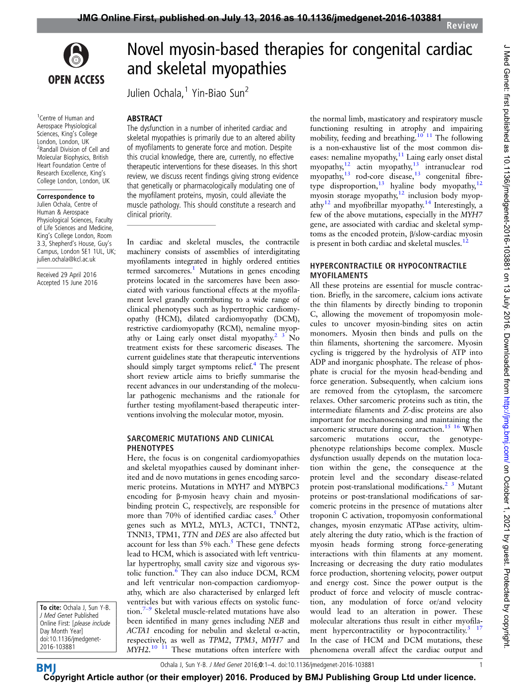 Novel Myosin-Based Therapies for Congenital Cardiac and Skeletal